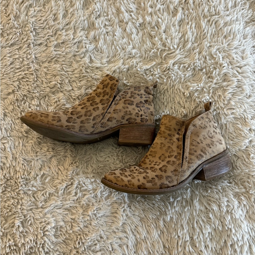 Leopard Print Leather Ankle Boots